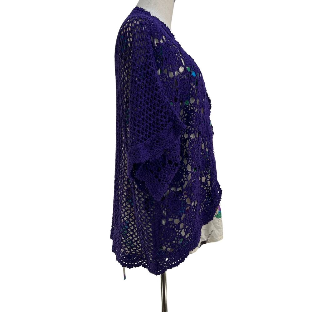 Crochet Open Front Cardigan Purple Boho - Picture 5 of 7